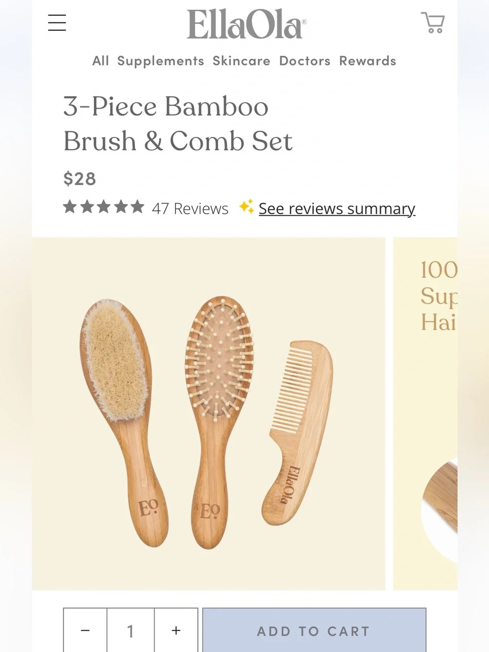EllaOla 3-Piece Bamboo Brush & Comb Set